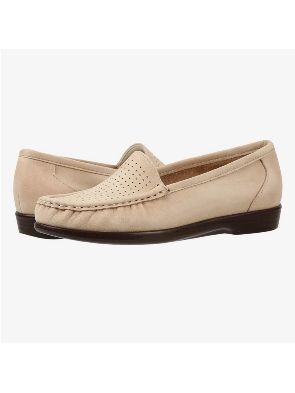 Sas Tripad Savvy Beige Leather Slip On Loafers Perforated Top 7.5